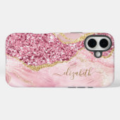 ピンクの金ゴールド瑪瑙の大理石名スクリプト Case-Mate iPhoneケース (裏面 (横))