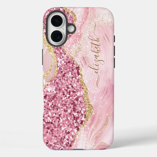 ピンクの金ゴールド瑪瑙の大理石名スクリプト Case-Mate iPhoneケース (裏面)