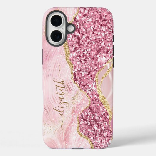 ピンクの金ゴールド瑪瑙の大理石名スクリプト Case-Mate iPhoneケース (裏面)