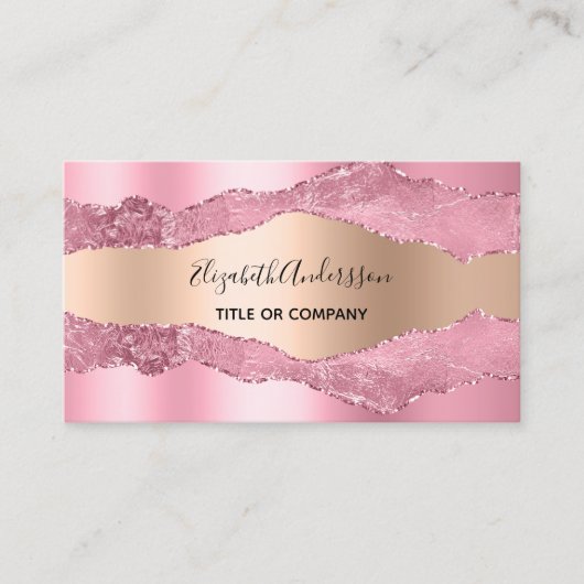 ピンクの金ゴールド瑪瑙の大理石QRコード写真 名刺 (正面)