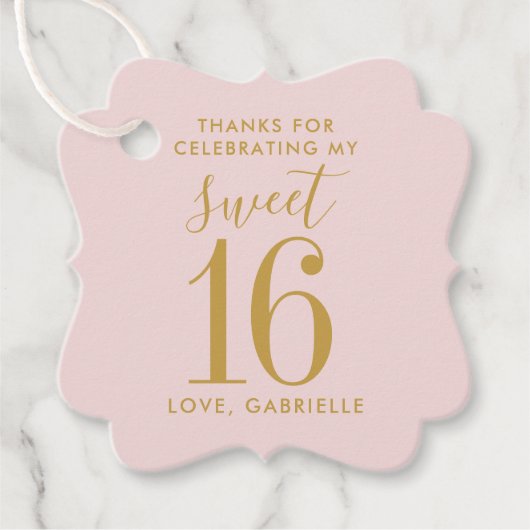 ピンクの金ゴールド甘い16写真名ありがとう誕生日 フェイバータグ (正面)