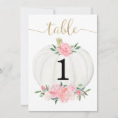 ピンクの金ゴールド白いフローラカボチャ5"x7"のテーブル番号 招待状 (正面)