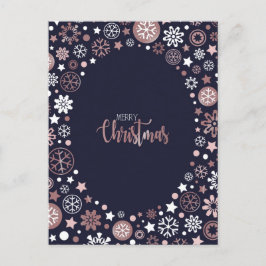 ピンクの金ゴールド白い雪の結晶のクリスマス休暇 シーズンポストカード