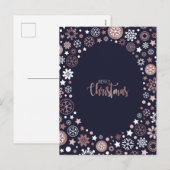 ピンクの金ゴールド白い雪の結晶のクリスマス休暇 シーズンポストカード (正面/裏面)