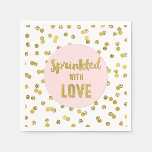 ピンクの金ゴールド紙吹雪に愛を振りかけたもの スタンダードカクテルナプキン (正面)