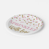 ピンクの金ゴールド紙吹雪に愛を振りかけたもの ペーパープレート (アングル)