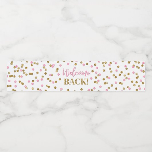 ピンクの金ゴールド紙吹雪ウェルカムバック ペットボトルラベル (シングルラベル)
