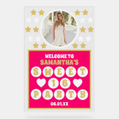 ピンクの金ゴールド紙吹雪スターズフォトスイート16へようこそ アクリルサイン (正面)