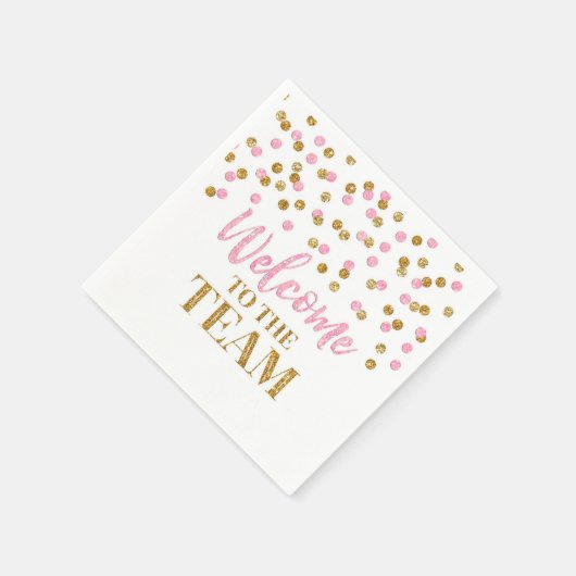 ピンクの金ゴールド紙吹雪チームナプキンスへようこそ スタンダードカクテルナプキン (角)