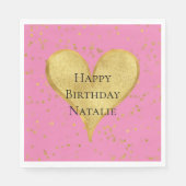 ピンクの金ゴールド紙吹雪ハート スタンダードランチョンナプキン (正面)
