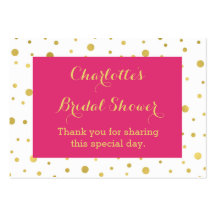 ピンクの金ゴールド紙吹雪ブライダルシャワーメッセージカード