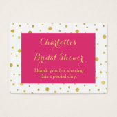 ピンクの金ゴールド紙吹雪ブライダルシャワーメッセージカード (正面)