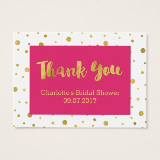 ピンクの金ゴールド紙吹雪ブライダルシャワーメッセージカード (裏面)