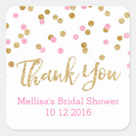 ピンクの金ゴールド紙吹雪ブライダルシャワーメッセージカード スクエアシール