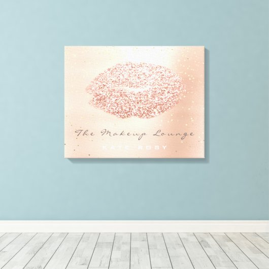 ピンクの金ゴールド紙吹雪メイクアップアーティストグレーキス唇 キャンバスプリント (インサイチュ (ウッドフロア))