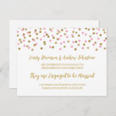 ピンクの金ゴールド紙吹雪婚約のお知らせ 案内ポストカード (正面/裏面)