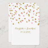 ピンクの金ゴールド紙吹雪結婚式招待状 招待状 (正面/裏面)