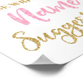 ピンクの金ゴールド紙吹雪赤ちゃんシャワー名の提案 ポスター (角)