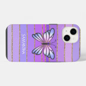 ピンクの金ゴールド紫の蝶ストライプの女の子の名前 iPhoneケース (裏面横)