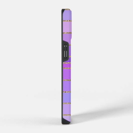 ピンクの金ゴールド紫の蝶ストライプの女の子の名前 iPhoneケース (右側面)