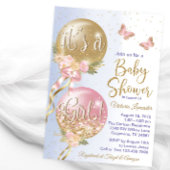 ピンクの金ゴールド紫色のバルーン蝶の赤ちゃんシャワー 招待状