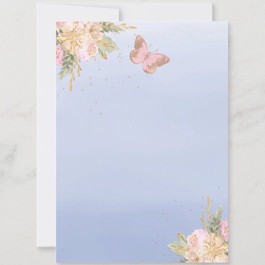 ピンクの金ゴールド紫色のバルーン蝶の赤ちゃんシャワー 招待状