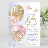 ピンクの金ゴールド紫色のバルーン蝶の赤ちゃんシャワー 招待状