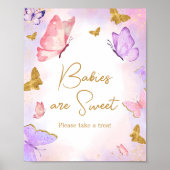 ピンクの金ゴールド紫色の蝶のベビーは甘い ポスター (正面)