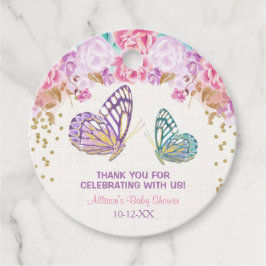 ピンクの金ゴールド紫色の蝶の女の子の赤ちゃんシャワー フェイバータグ