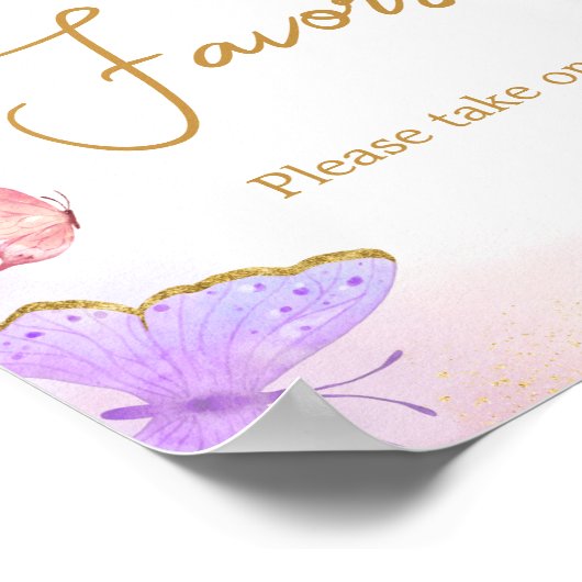 ピンクの金ゴールド紫色の蝶の赤ちゃんシャワーの好意 ポスター (角)