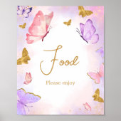 ピンクの金ゴールド紫色の蝶の赤ちゃんシャワーフード ポスター (正面)