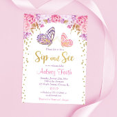 ピンクの金ゴールド紫色の蝶のsipと参照ベビーガール 招待状