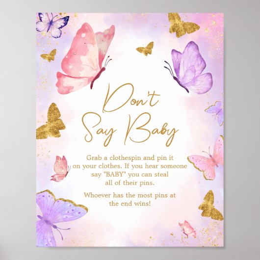 ピンクの金ゴールド紫色の蝶はベビーと言わない ポスター (正面)