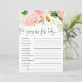 ピンクの金ゴールド緑のフローラ祈りの言葉ベビーカード 招待状 (スタンド正面)