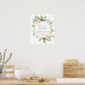 ピンクの金ゴールド緑のブライダルシャワー歓迎サイン ポスター (キッチン)