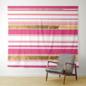 ピンクの金ゴールド縦パターン タペストリー (インサイチュ(横))