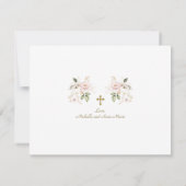 ピンクの金ゴールド花写真ガールズツインズバプテスマ サンキューカード (裏面)