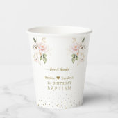 ピンクの金ゴールド花女児ツインズ1歳の誕生日バプテスマ 紙コップ (裏面)