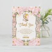 ピンクの金ゴールド花旅行地図のベビーシャワー サンキューカード (スタンド正面)