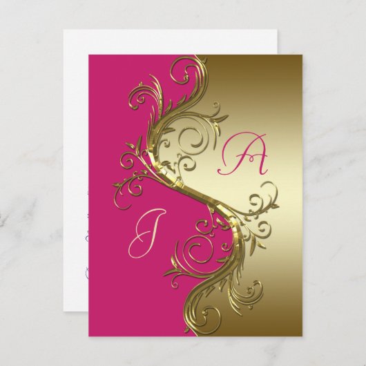 ピンクの金ゴールド華美の渦巻き旋回が日付を保存 案内ポストカード (正面/裏面)