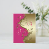 ピンクの金ゴールド華美の渦巻き旋回が日付を保存 案内ポストカード (スタンド正面)