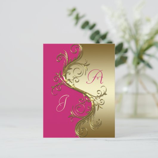 ピンクの金ゴールド華美の渦巻き旋回が日付を保存 案内ポストカード (スタンド正面)