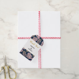 ピンクの金ゴールド葉熱帯国のナ結婚ービー・サンキュー ギフトタグ