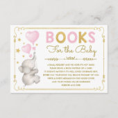 ピンクの金ゴールド象の赤ちゃん女の子がブックカードを持ってくる エンクロージャーカード (正面)