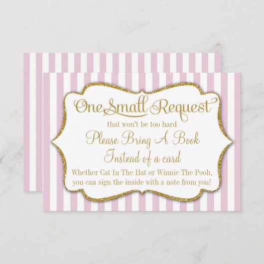 ピンクの金ゴールド赤ちゃんシャワー本のカードを持って来る女の子 エンクロージャーカード (正面/裏面)