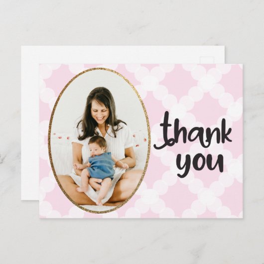 ピンクの金ゴールド赤ちゃん女の子シャワーありがとう写真 ポストカード (正面/裏面)