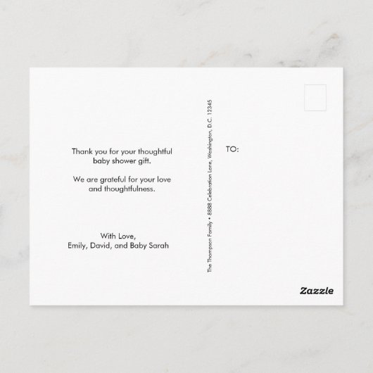 ピンクの金ゴールド赤ちゃん女の子シャワーありがとう写真 ポストカード (裏面)