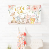 ピンクの金ゴールド野生の部族ジャングルサファリベイビーシャワー 横断幕 (インサイチュ)