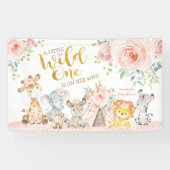 ピンクの金ゴールド野生の部族ジャングルサファリベイビーシャワー 横断幕 (横)