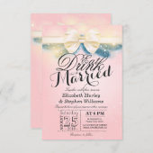 ピンクの金ゴールド食べリボンドリンク&ビー結婚した招待状 招待状 (正面/裏面)